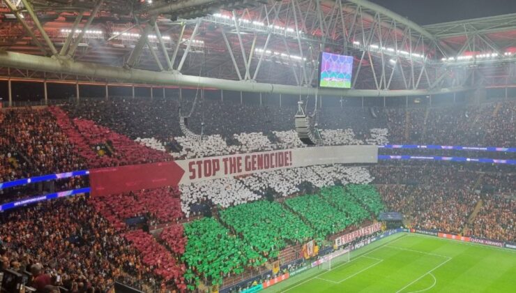 Galatasaray tribünlerinden Filistin’e destek! ’Soykırımı durdurun’
