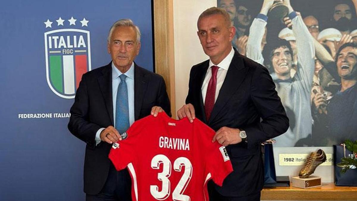 TFF Başkanı İbrahim Hacıosmanoğlu Gabriele Gravina’yı ziyaret etti