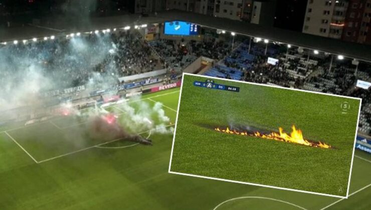 İsveç’te takımları küme düşen taraftalar sahayı yaktı